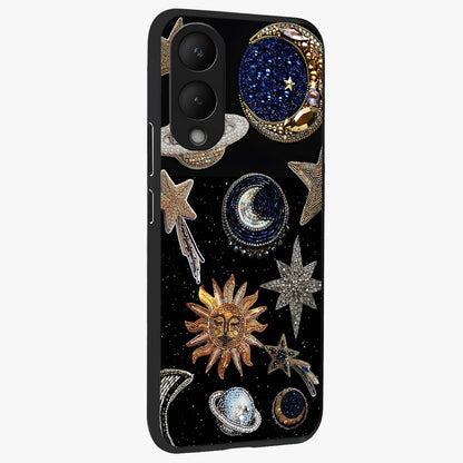 Celestial Gem Constellations Glass Case upright view showcasing cosmic constellation artwork with celestial aesthetic style.