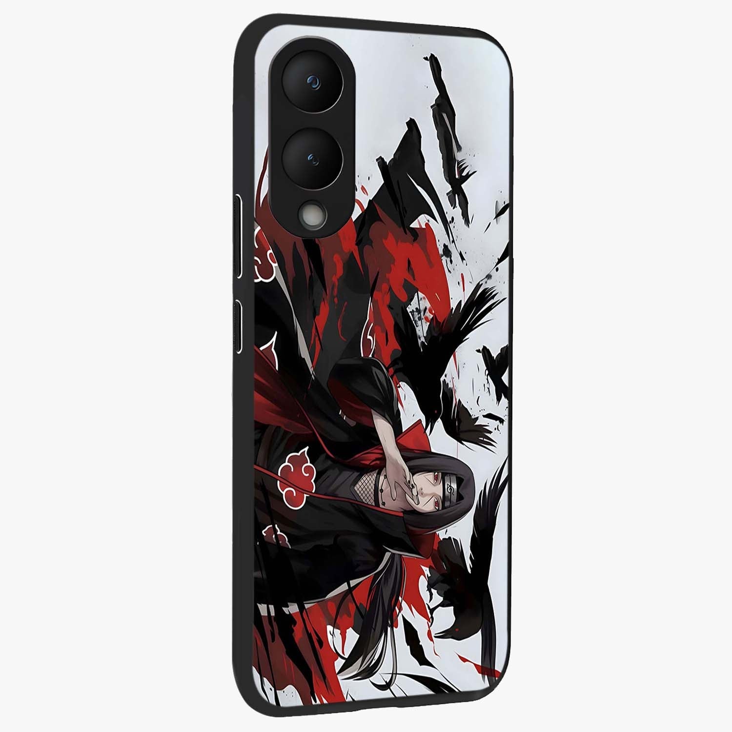 Crimson Crow Illusion Glass Case upright view showcasing striking crow illusion artwork with intense crimson theme.