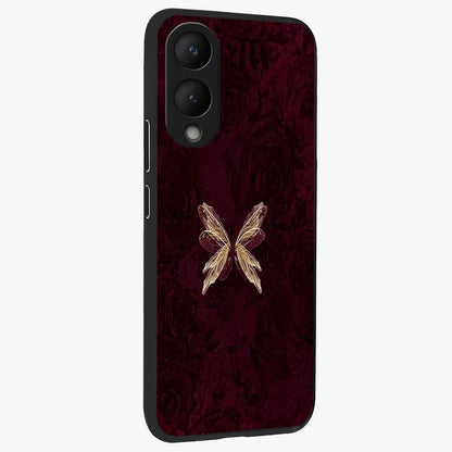 Crimson Fade Butterfly Glass Case upright view showcasing graceful butterfly artwork with soft crimson fade effect.