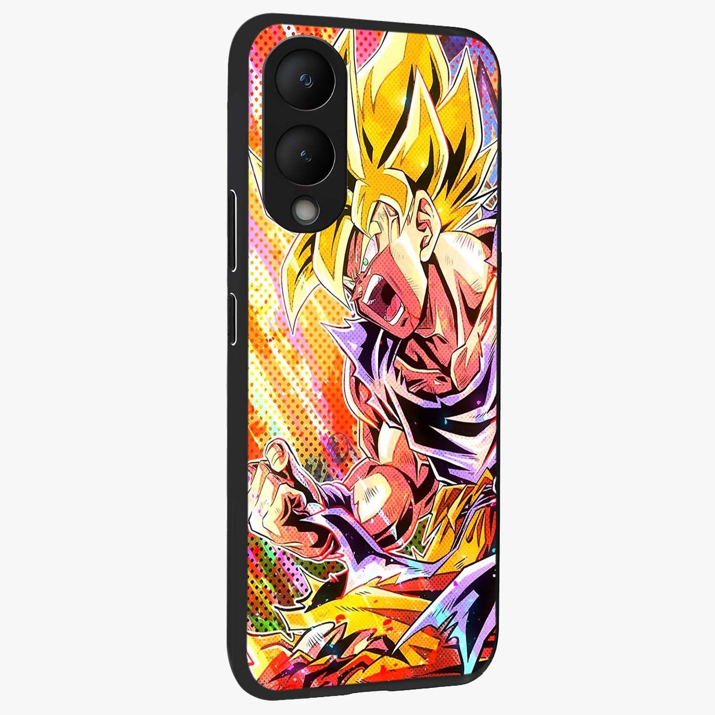 Firing Goku Glass Case upright view showcasing energetic anime artwork with bold warrior theme.