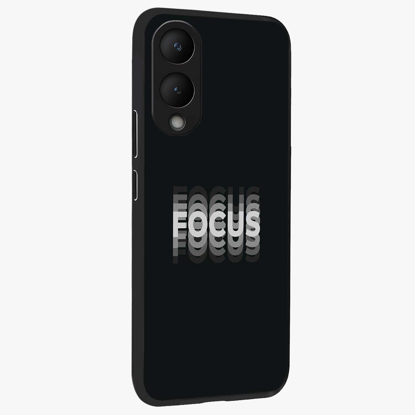 Focus Mode On Glass Case upright view showcasing strong typography statement with sleek motivational theme.