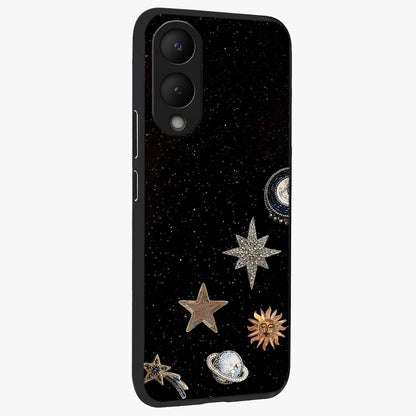 Galactic Charm Glow Glass Case upright view showcasing glowing cosmic charm artwork with magical celestial style.