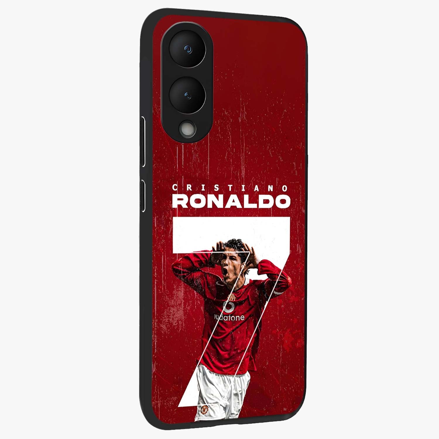 Goal Celebration Legacy Glass Case upright view showcasing dynamic football inspired artwork with victory celebration aesthetic.