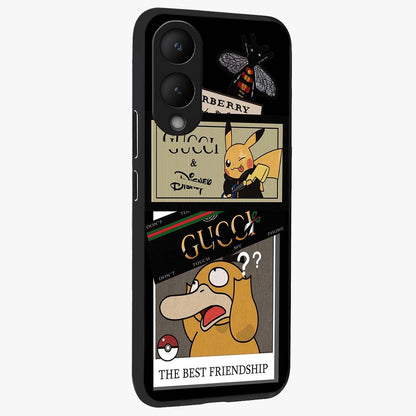 Gucci Play Mashup Glass Case upright view showcasing trendy luxury inspired artwork with modern fashion theme.
