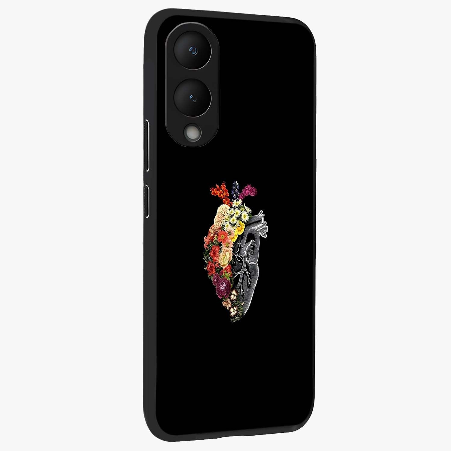 Heart With Flowers Glass Case upright view showcasing decorative heart and floral artwork with sweet romantic theme.