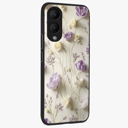 Lilac Breeze Harmony Glass Case upright view showcasing delicate lilac artwork with peaceful floral theme.