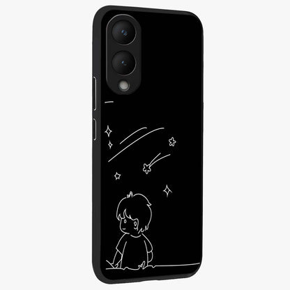 Line Art Boy With Shooting Stars Glass Case upright view showcasing artistic shooting star illustration with minimal style.