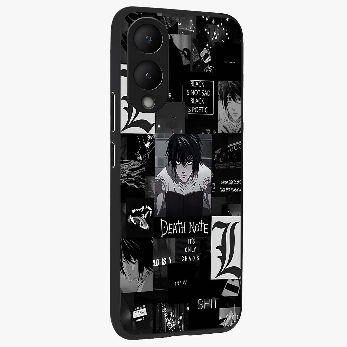 Midnight Chaos Mind Glass Case upright view showcasing expressive abstract artwork with bold dark theme.