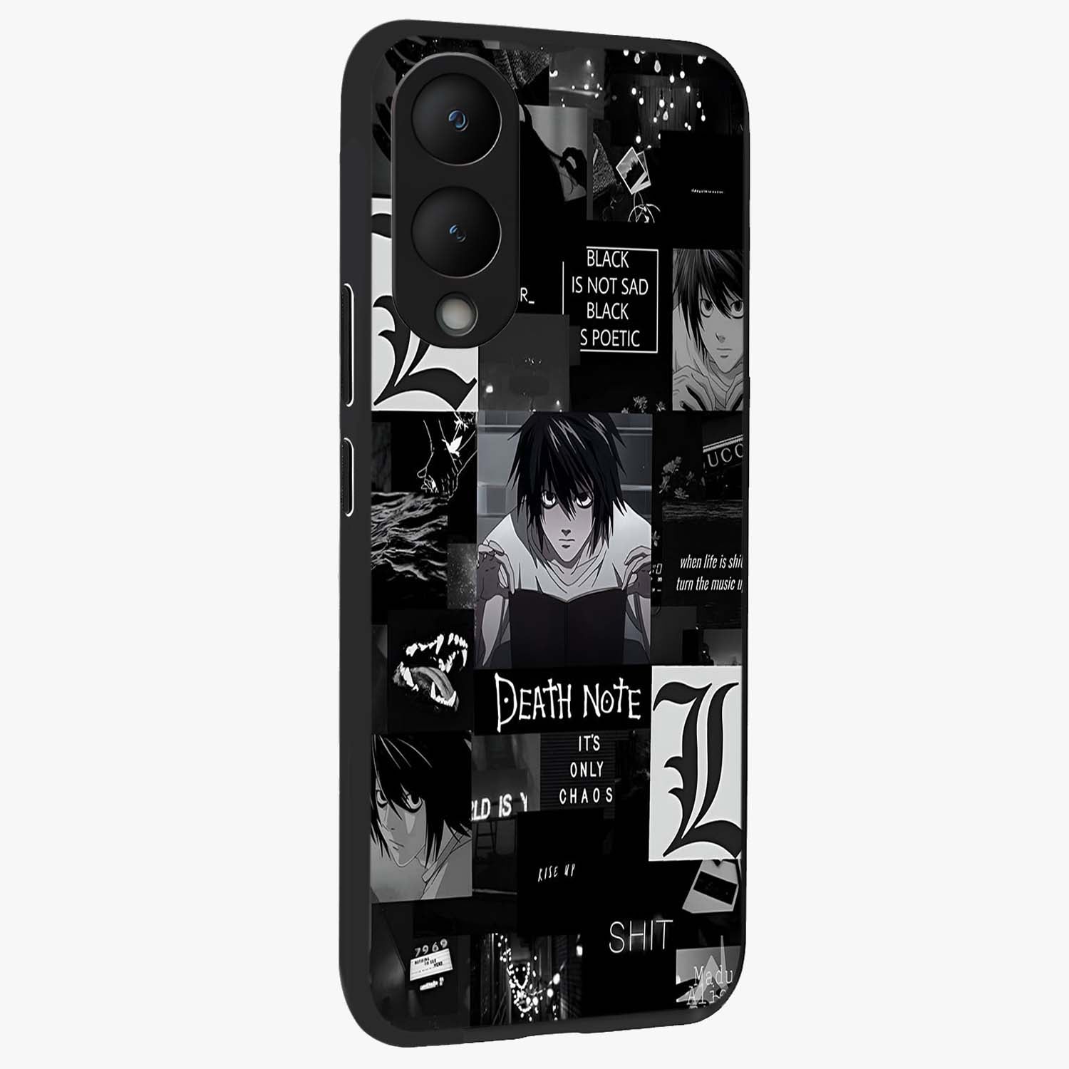 Midnight Chaos Mind Glass Case upright view showcasing expressive abstract artwork with bold dark theme.