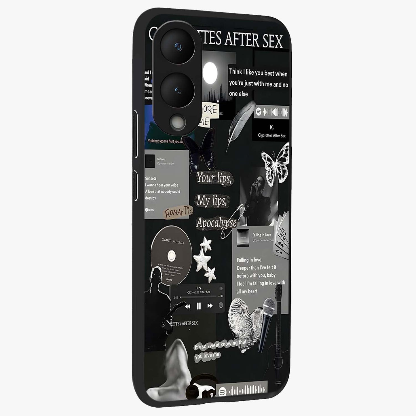 Midnight Love Echo Glass Case upright view showcasing expressive romantic artwork with dreamy midnight theme.