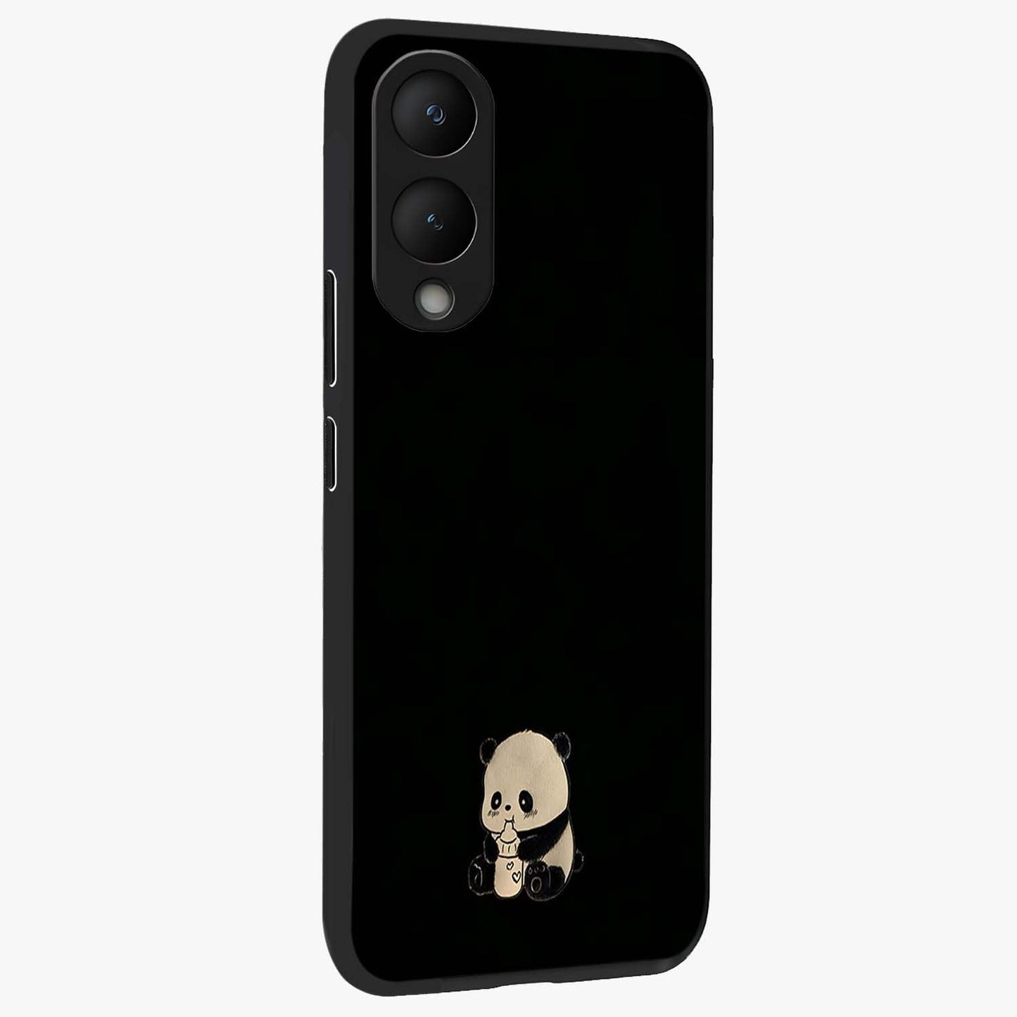 Midnight Panda Love Glass Case upright view showcasing charming panda artwork with playful romantic theme.