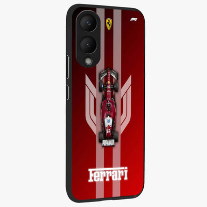 Red Ferrari F1 Vertical Glass Case upright view showcasing powerful Formula car artwork with dynamic motorsport theme.