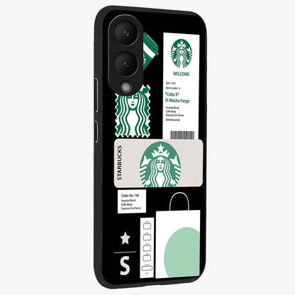 Starbucks Mocha Glass Case upright view showcasing trendy coffee inspired artwork with modern lifestyle theme.