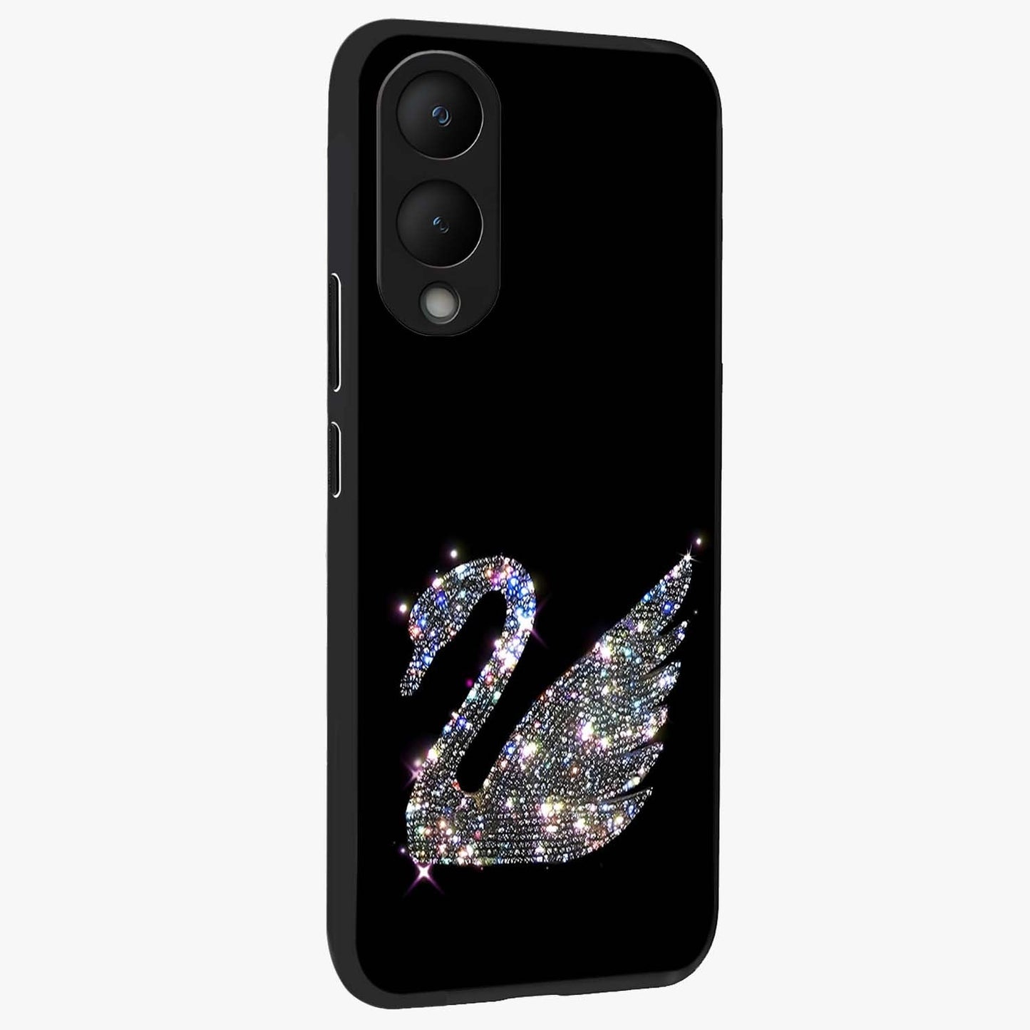 Starlit Swan Grace Glass Case upright view showcasing beautiful swan artwork with peaceful night themed design.
