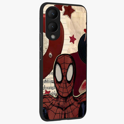 Web Warrior Vibes Glass Case upright view showcasing energetic superhero artwork with bold action theme.