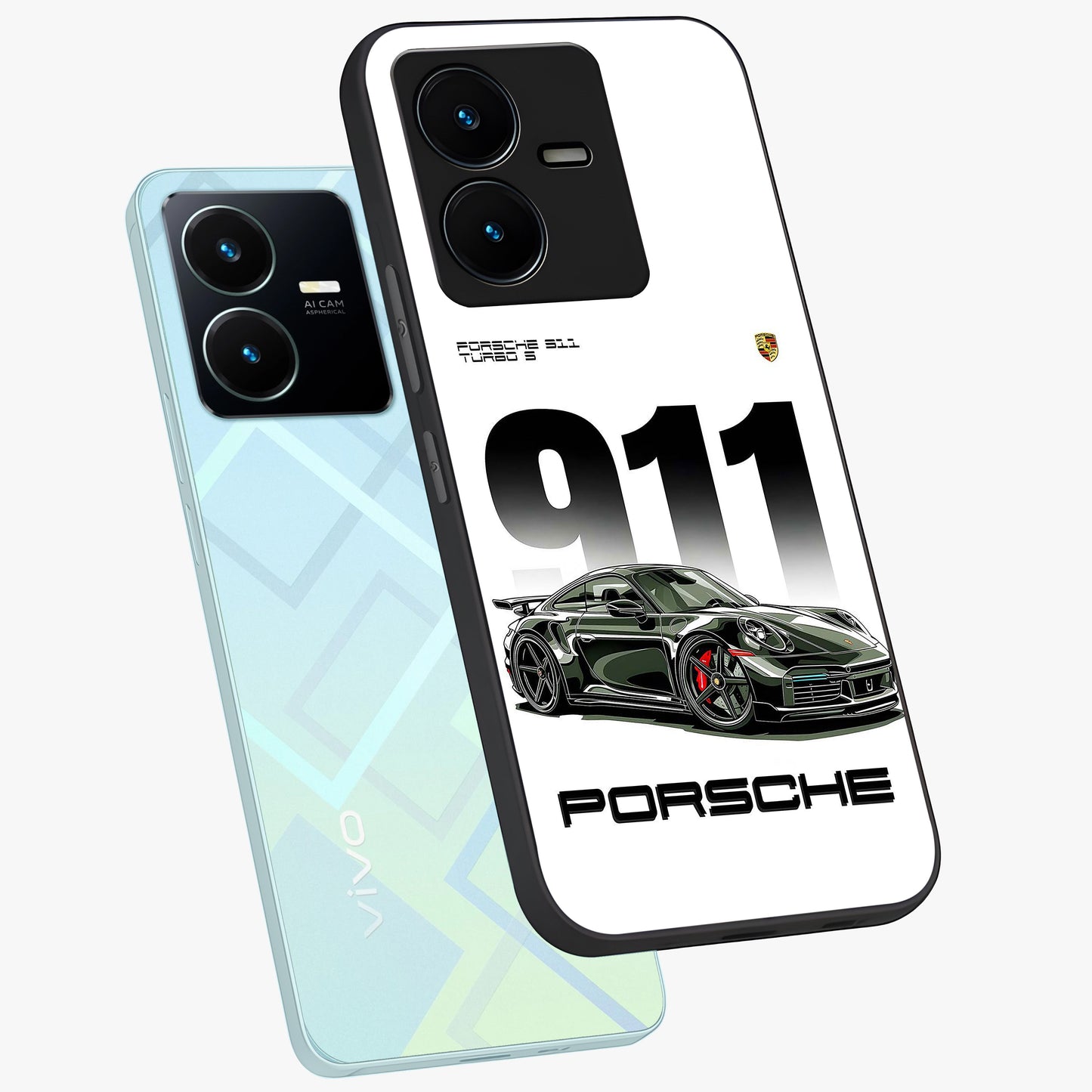 911 Turbo Dominance Glass Case displayed in premium angled mockup highlighting sporty car illustration and sleek glass surface.