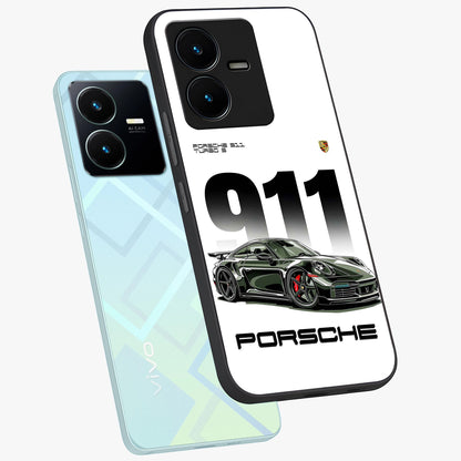 911 Turbo Dominance Glass Case displayed in premium angled mockup highlighting sporty car illustration and sleek glass surface.