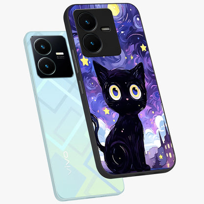 Abstract Cat Art Glass Case displayed in angled mockup highlighting modern abstract cat artwork and sleek glass surface.