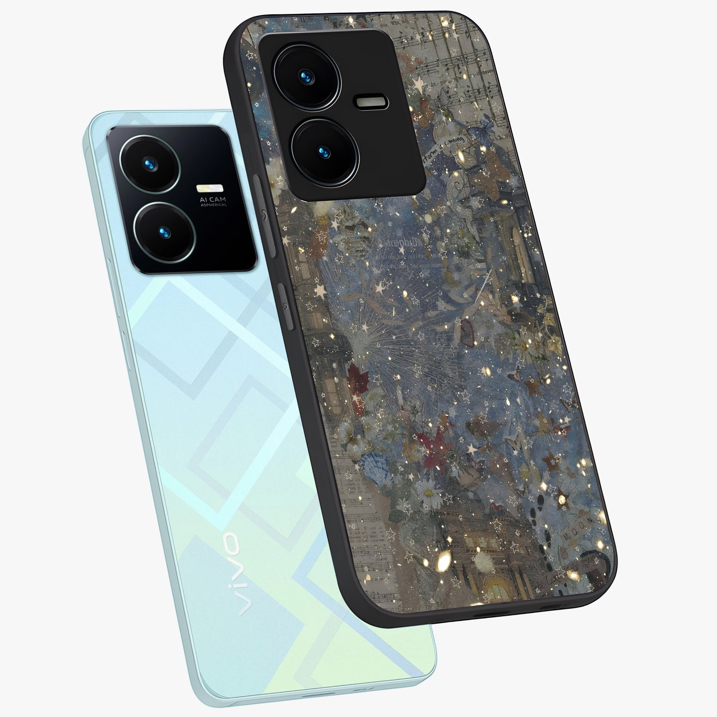 Aesthetic Astrolophia Glass Case displayed in angled mockup highlighting artistic aesthetic elements and smooth glass surface.