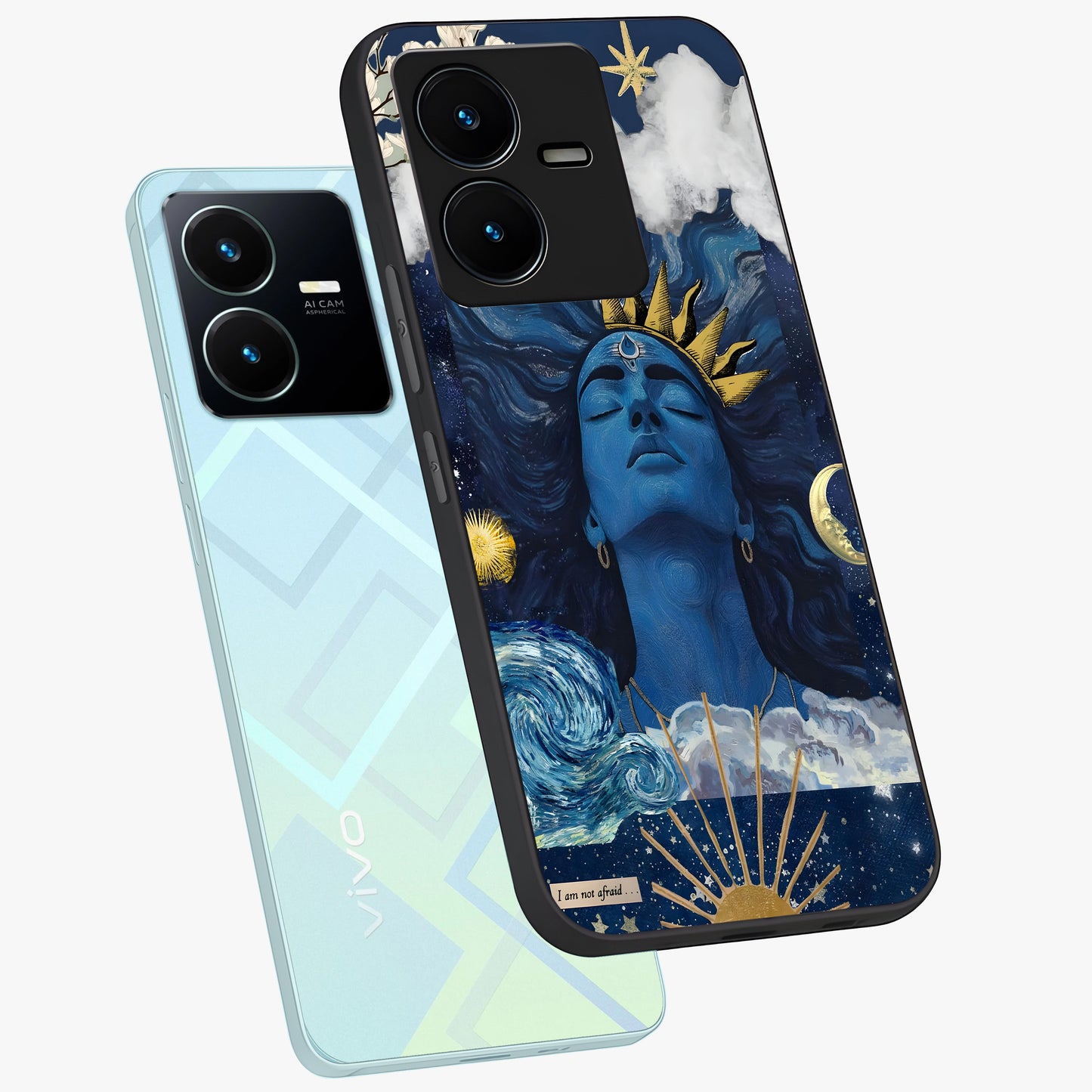 Aesthetic Lord Shiva Glass Case displayed in angled mockup highlighting spiritual Shiva illustration and sacred aesthetic design.