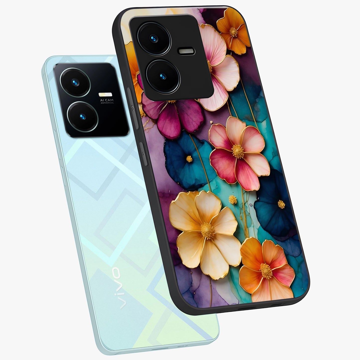 Artlyn Grace Flower Pattern Glass Case displayed in angled mockup highlighting delicate flower pattern design and smooth glass surface.
