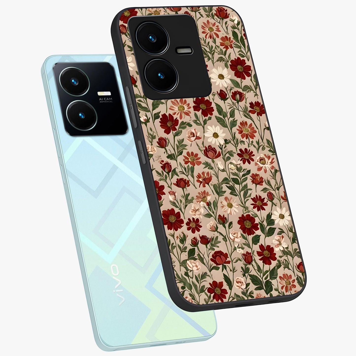 Biege Flower With Leaf Glass Case displayed in angled mockup highlighting minimal floral leaf design and elegant aesthetic.
