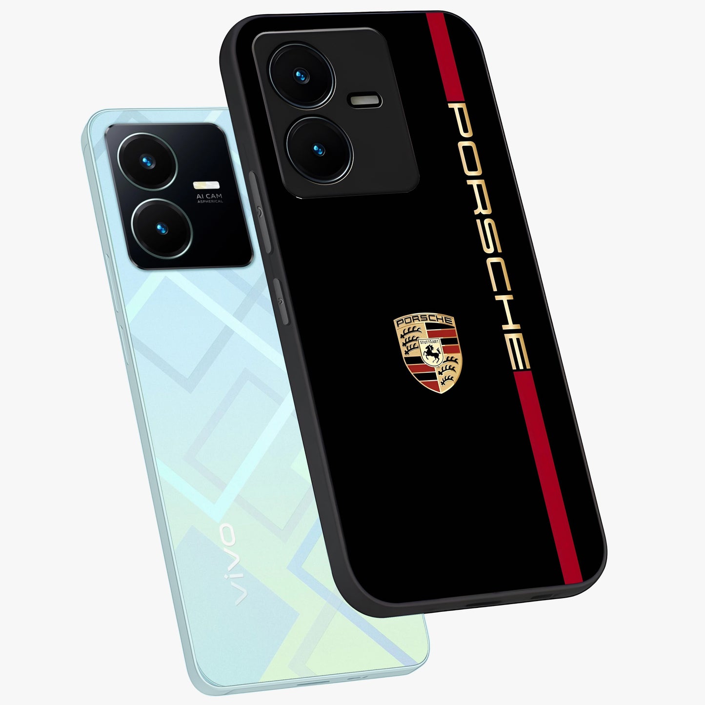Black Minimal Porsche Glass Case displayed in angled mockup highlighting modern minimal car illustration and clean aesthetic design.