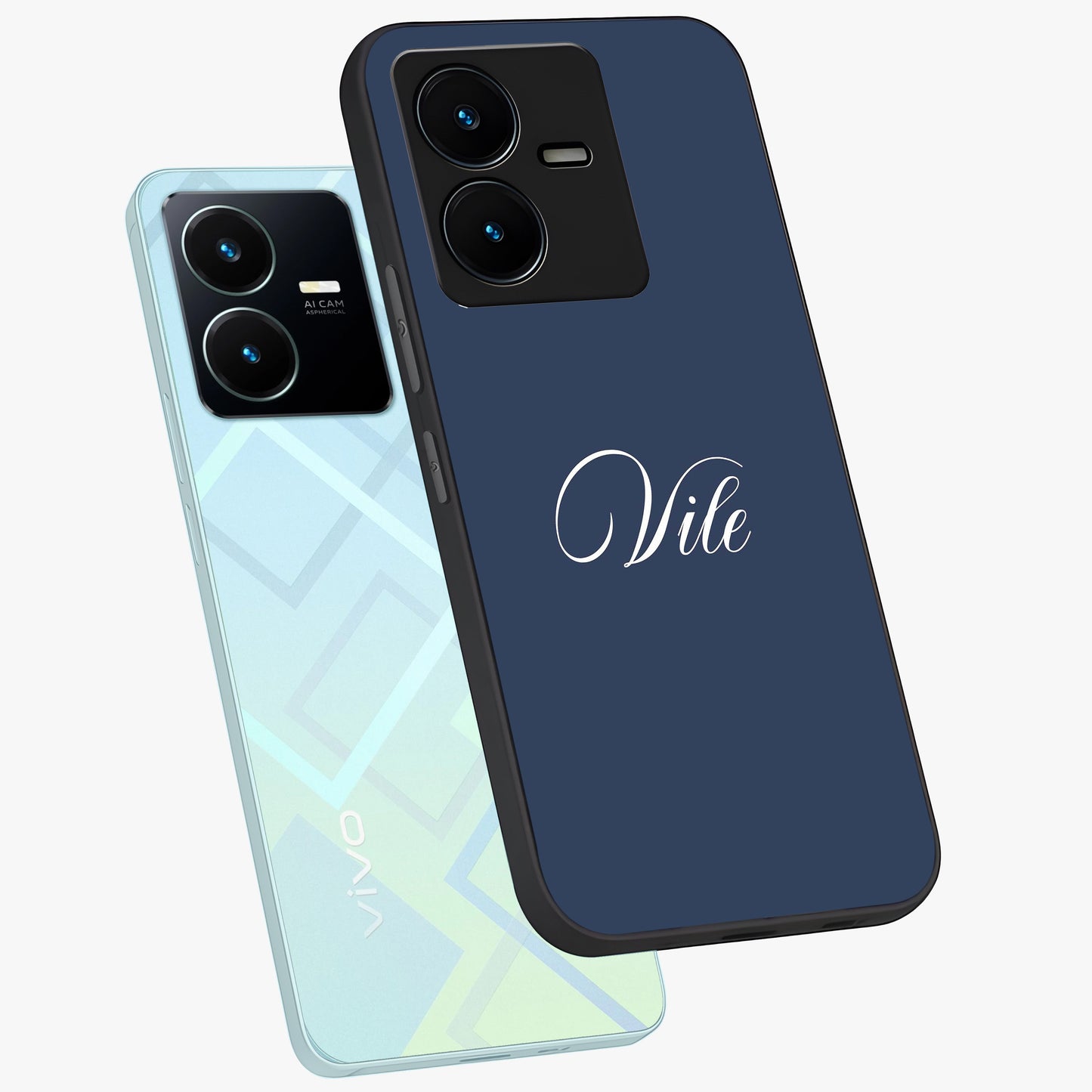Blue Vintage Floral Pattern Glass Case showing flat back view with elegant vintage floral artwork and glossy glass finish.
