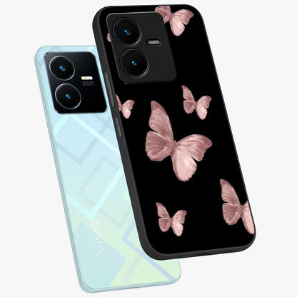 Butterfly Pattern Glass Case displayed in angled mockup highlighting delicate butterfly design and aesthetic pattern style.