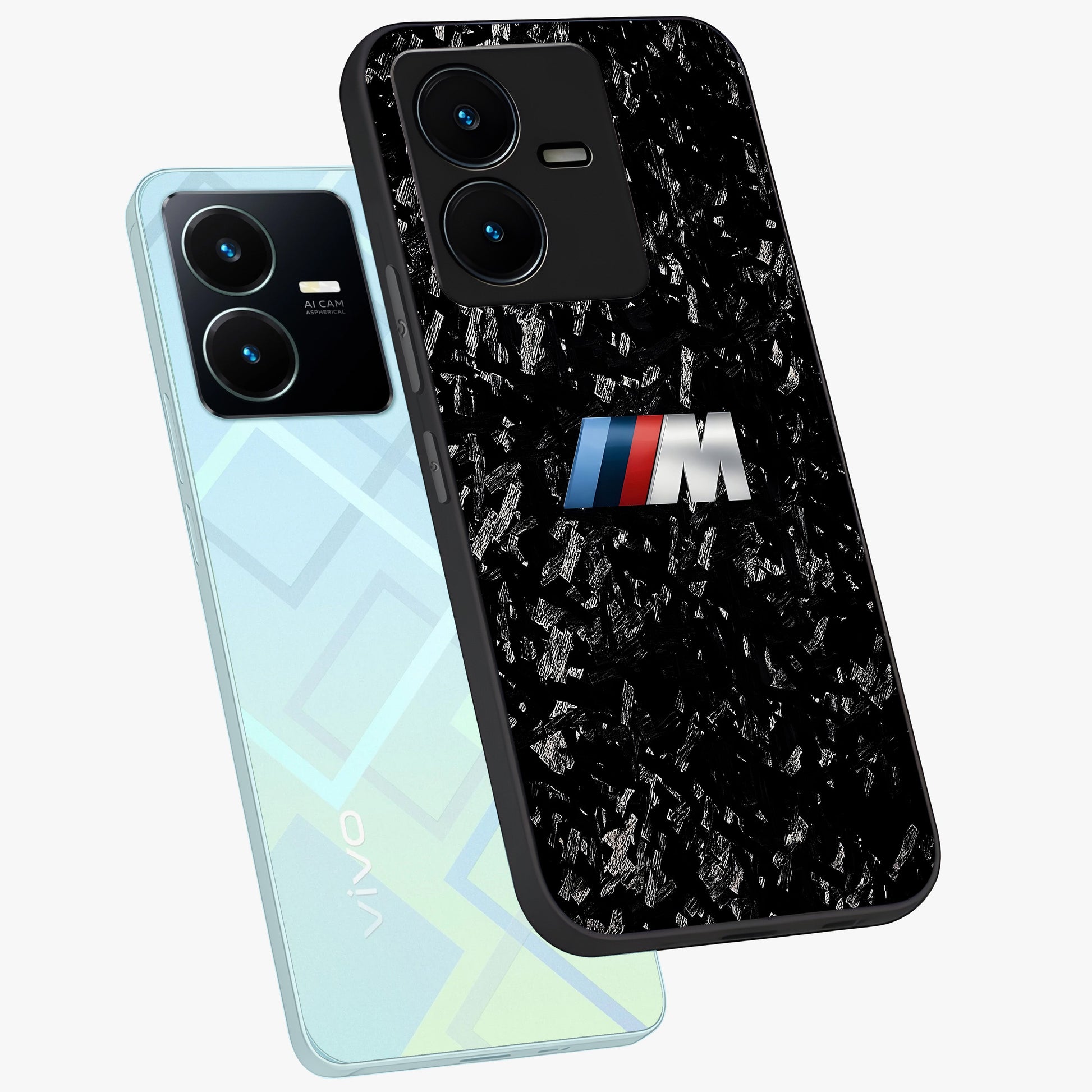 Carbon Speed Mark Glass Case displayed in angled mockup highlighting racing inspired carbon design and sleek aesthetic style.