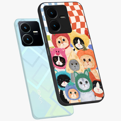Cats in Fruits Glass Case displayed in angled mockup highlighting cute feline fruit design with colorful aesthetic style.