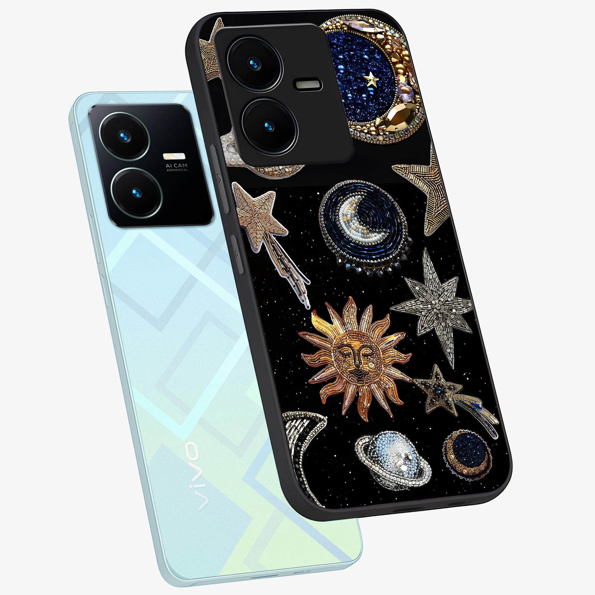 Celestial Gem Constellations Glass Case displayed in angled mockup highlighting gemstone inspired constellation design.
