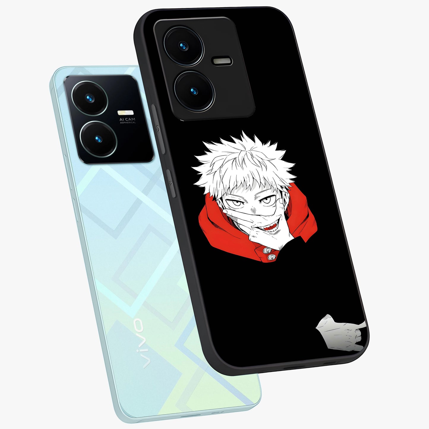 Crimson Chaos Smile Glass Case displayed in angled mockup highlighting edgy crimson smile design with graphic aesthetic.