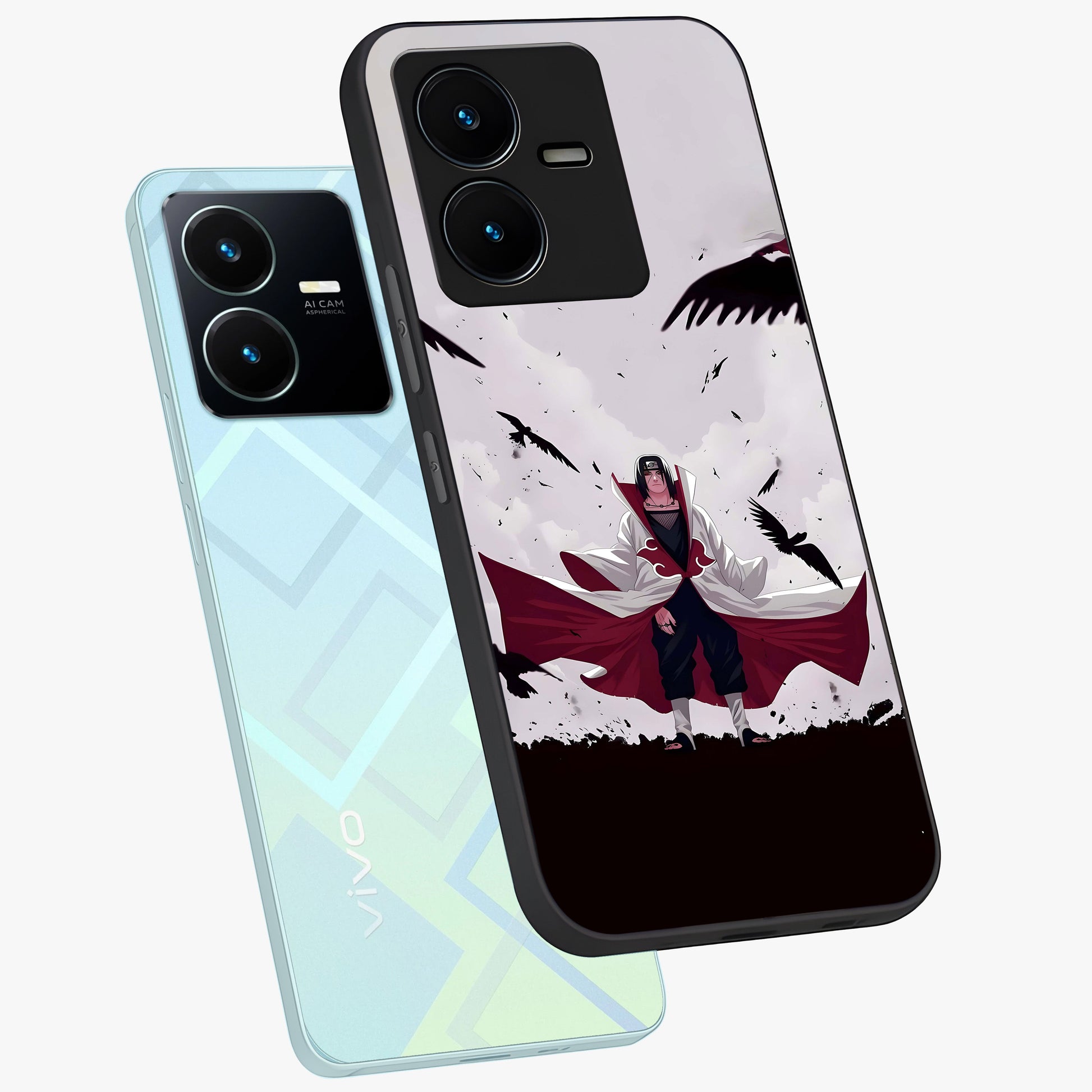 Crimson Crow Ascension Glass Case displayed in angled mockup highlighting powerful crow illustration with dark crimson aesthetic.