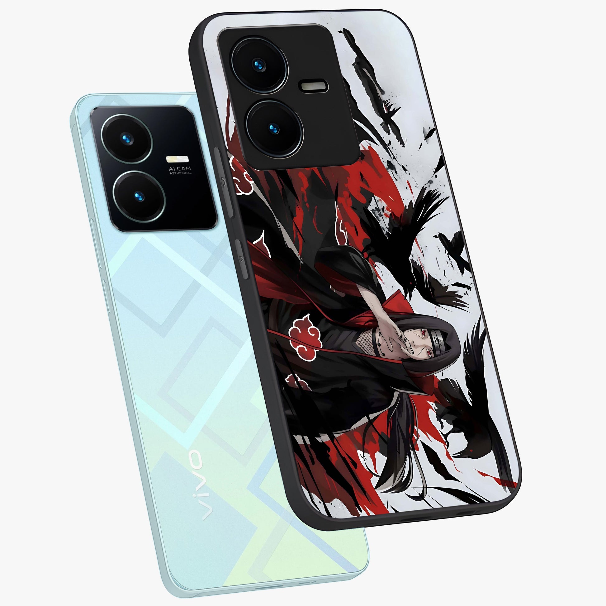 Crimson Crow Illusion Glass Case displayed in angled mockup highlighting mysterious crow graphic with dark aesthetic style.