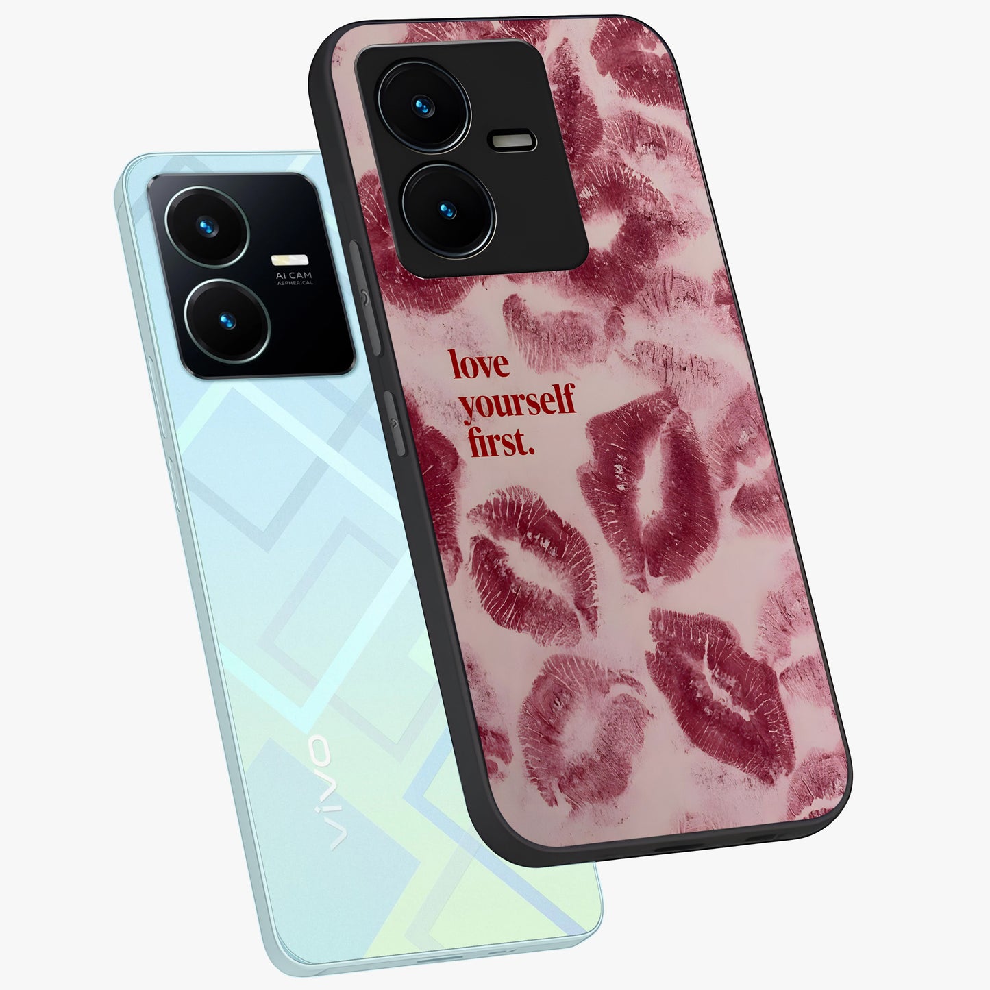 Crimson Kiss Love Glass Case displayed in angled mockup highlighting bold love inspired design with modern aesthetic style.