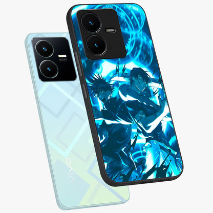 Cursed Energy Clash Glass Case displayed in angled mockup highlighting powerful battle inspired graphic with anime style aesthetic.