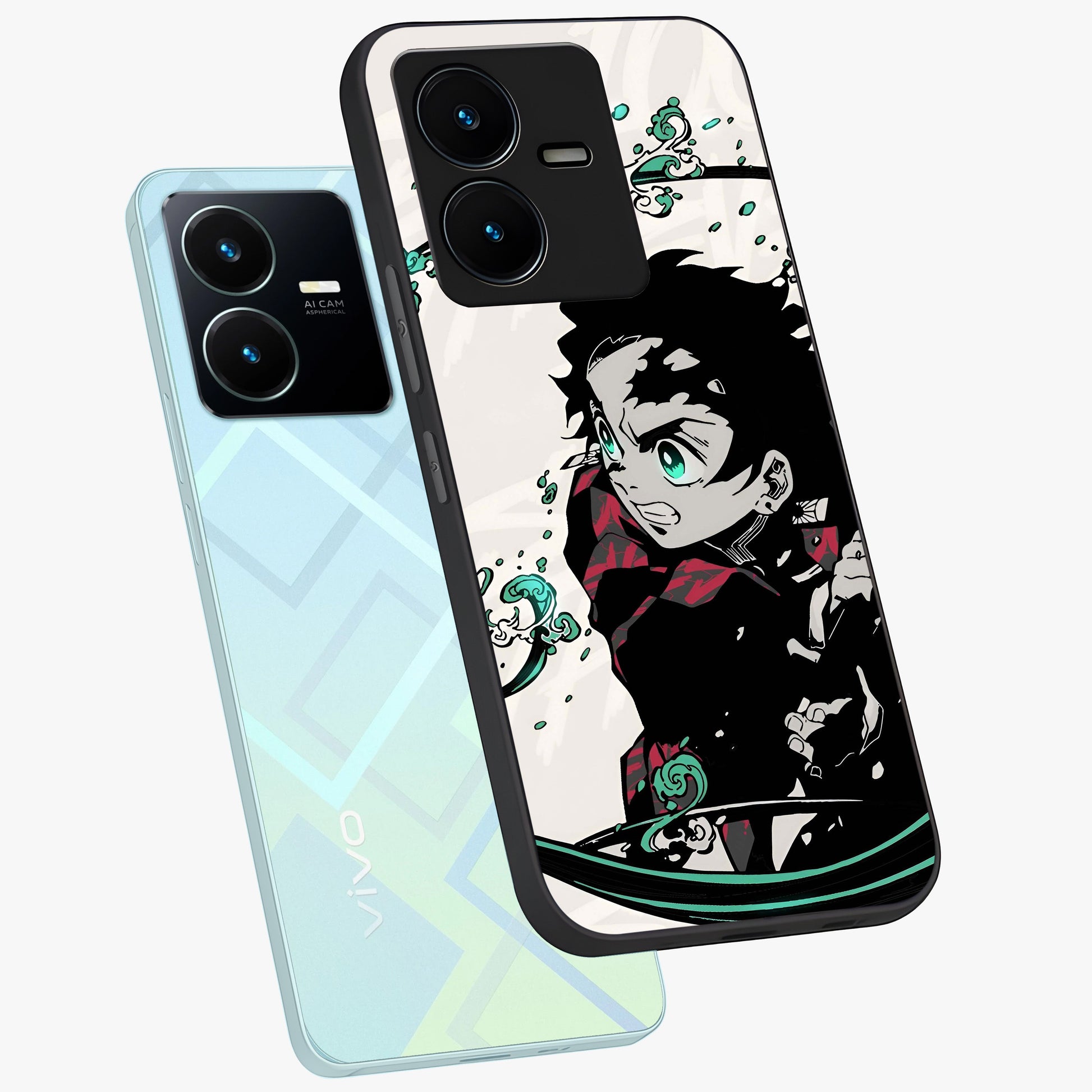 Demon Slayer Glass Case displayed in angled mockup highlighting dramatic anime character design with action aesthetic.