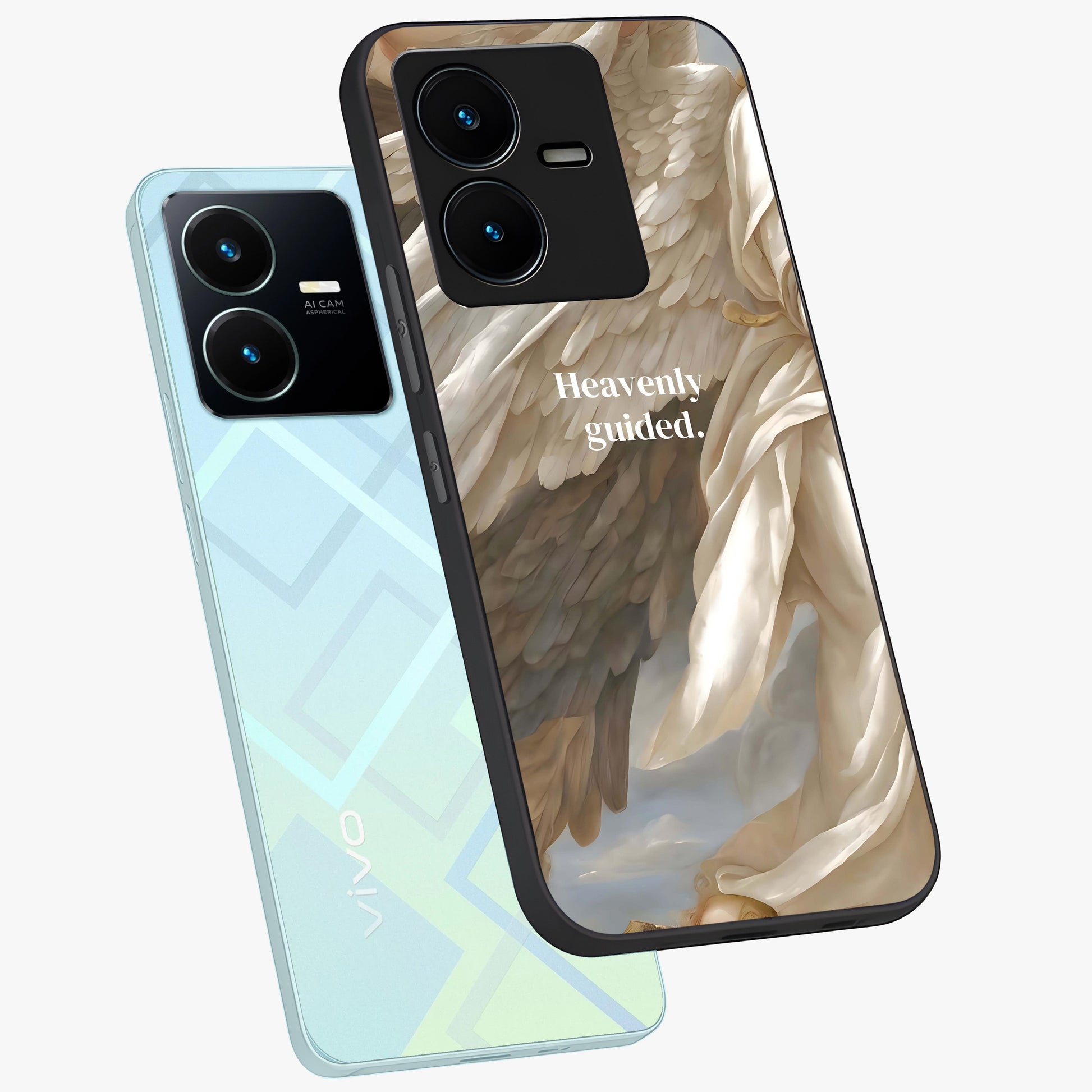 Divine Winged Grace Glass Case displayed in angled mockup highlighting graceful wing design with divine aesthetic style.