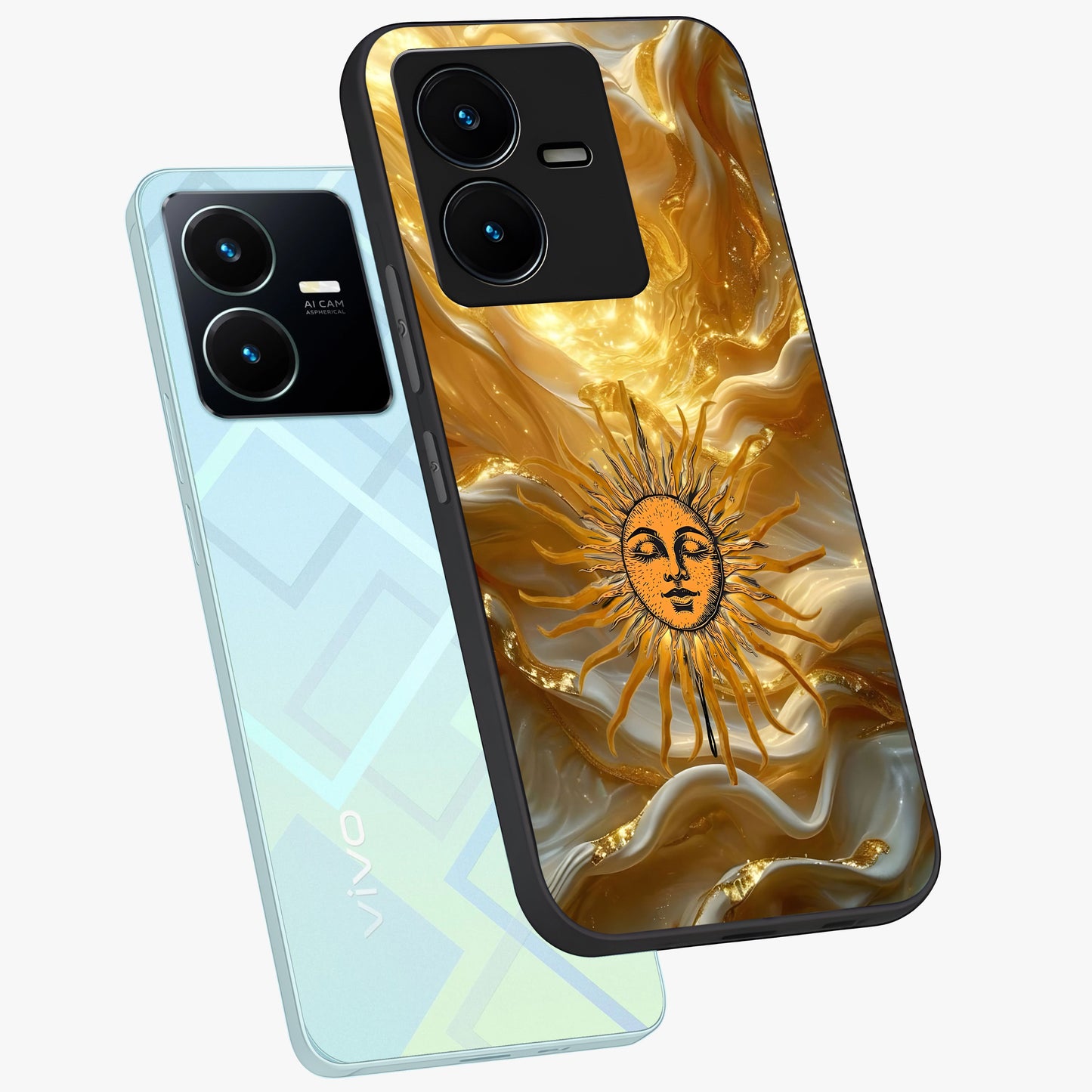 Eternal Golden Glow Glass Case displayed in angled mockup highlighting glowing golden aesthetic design with elegant style.