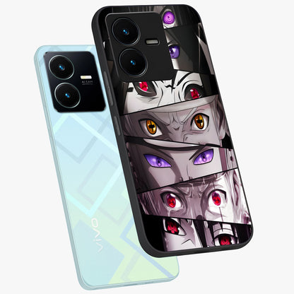 Eyes of Destiny Glass Case displayed in angled mockup highlighting bold eye illustration with mystical aesthetic style.