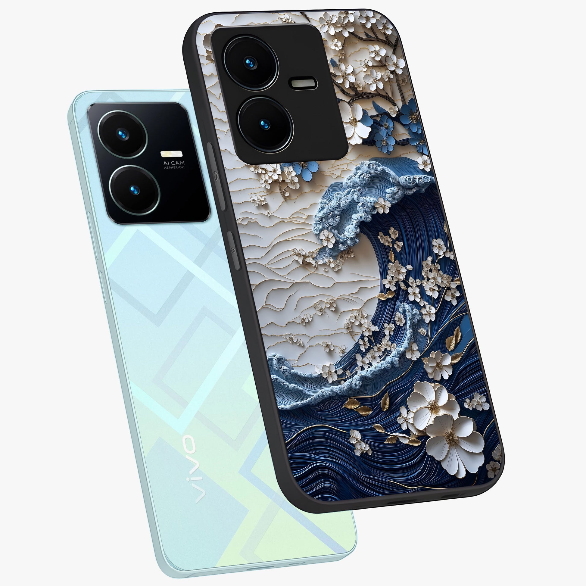 Floral Wave Origami Glass Case displayed in angled mockup highlighting geometric origami flower design with modern aesthetic style.