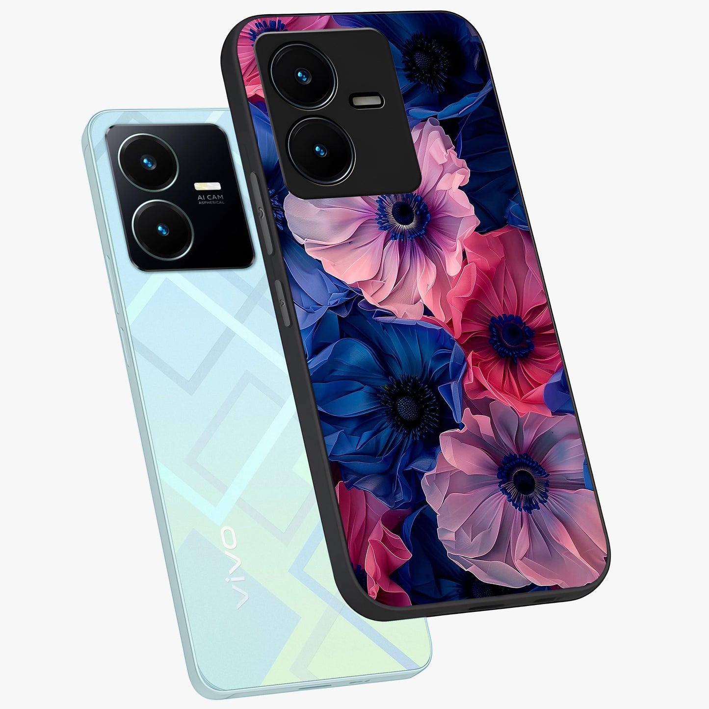 Flower Paper Art Pattern Glass Case displayed in angled mockup highlighting layered paper flower design with artistic aesthetic.