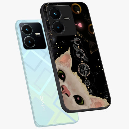 Galactic Cat Glass Case displayed in angled mockup highlighting celestial feline illustration with galaxy aesthetic style.