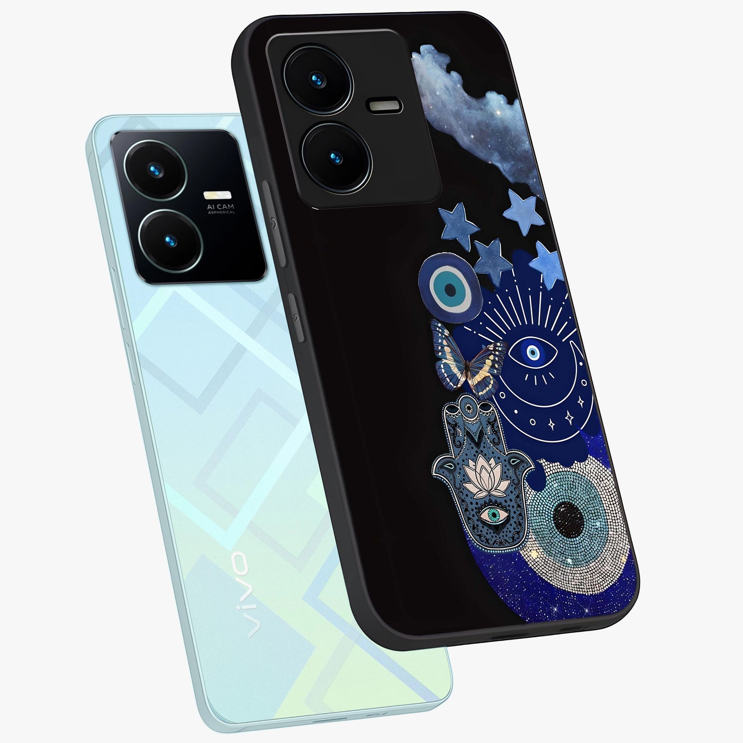 Galactic Charm Cluster Glass Case displayed in angled mockup highlighting luminous galaxy inspired design with dreamy aesthetic.