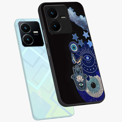 Galactic Charm Cluster Glass Case displayed in angled mockup highlighting luminous galaxy inspired design with dreamy aesthetic.