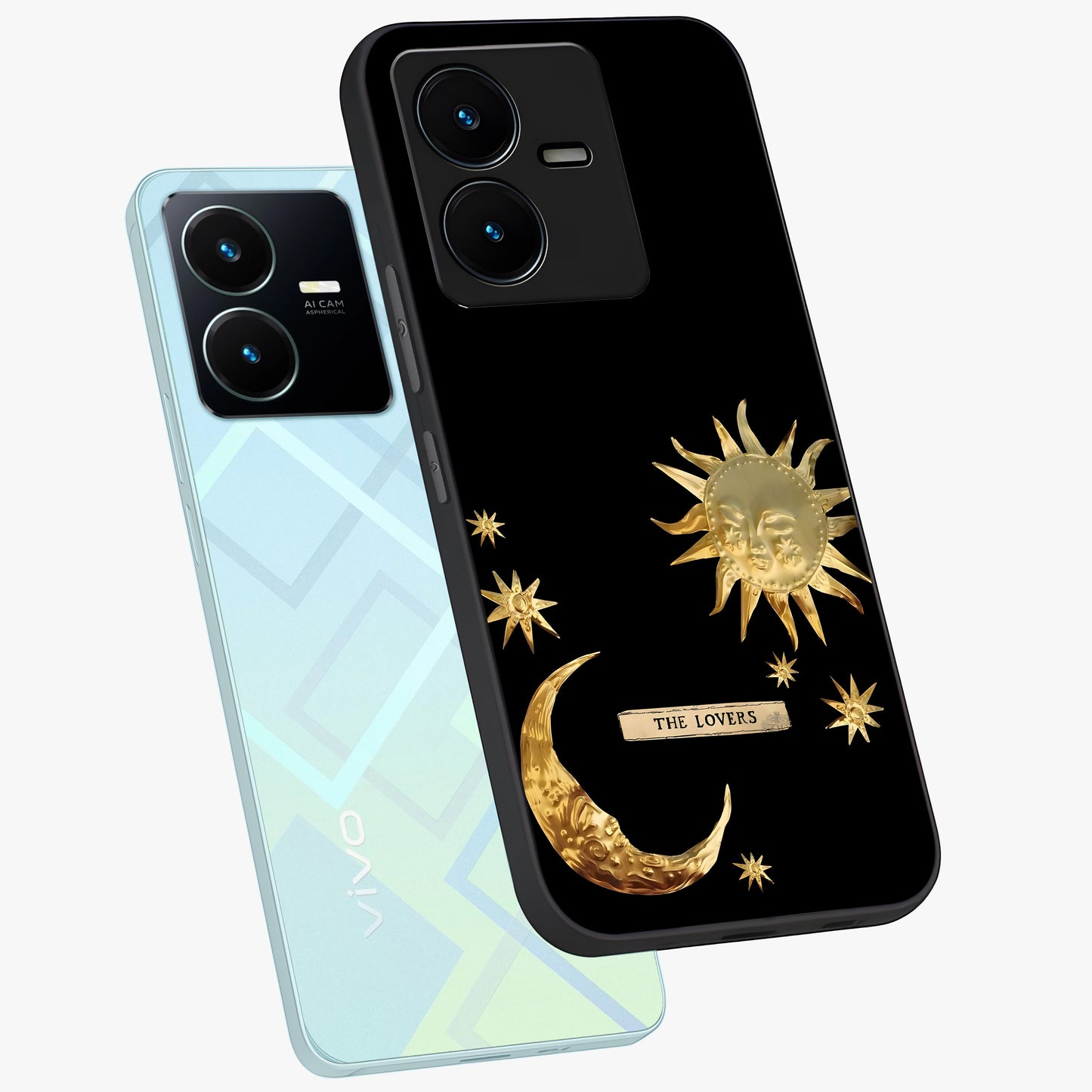 Gold Sun Blush Glass Case displayed in angled mockup highlighting radiant sun design with warm golden aesthetic.