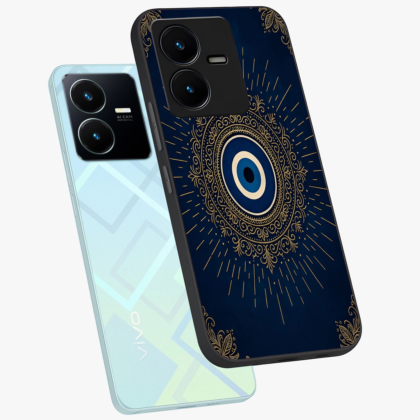 Golden Celestial Charm Glass Case displayed in angled mockup highlighting sparkling cosmic charm design with celestial aesthetic.