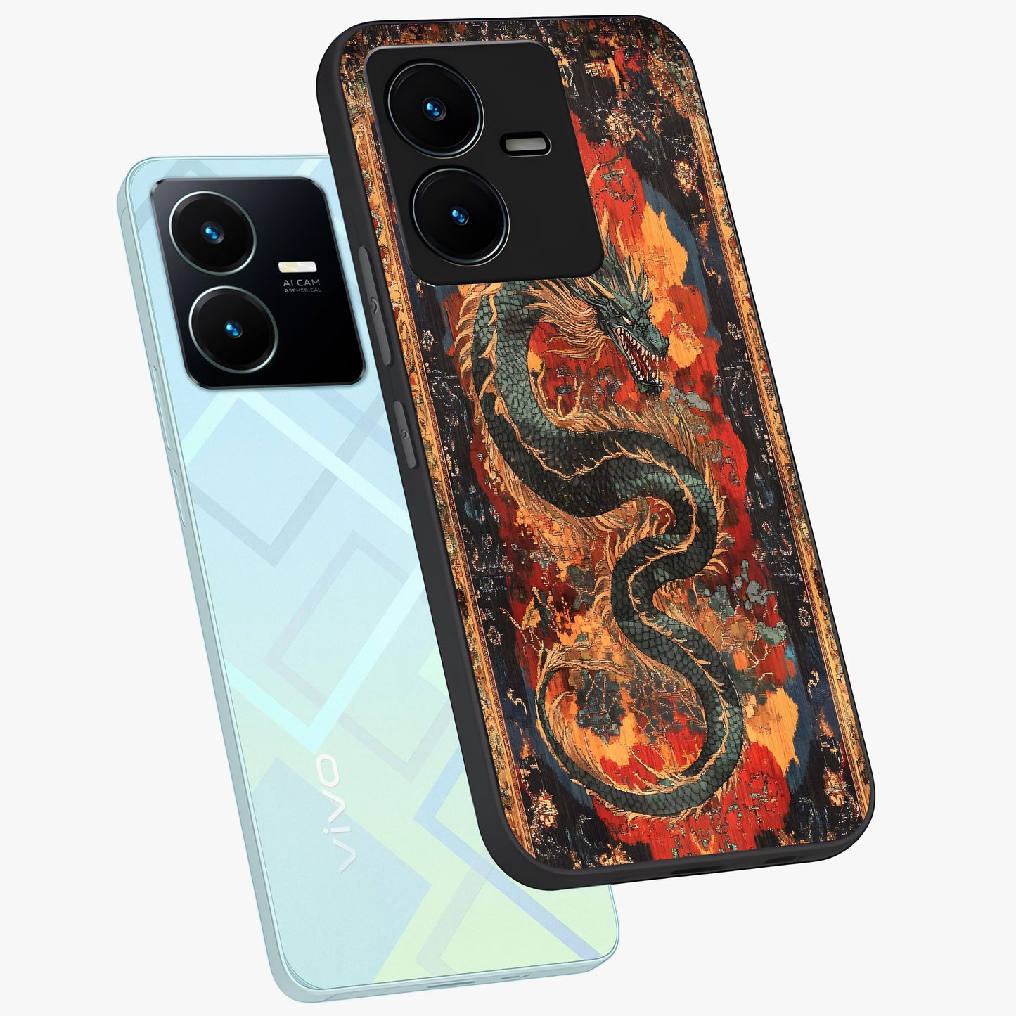 Inferno Dragon Soul Glass Case displayed in angled mockup highlighting powerful dragon illustration with inferno aesthetic.