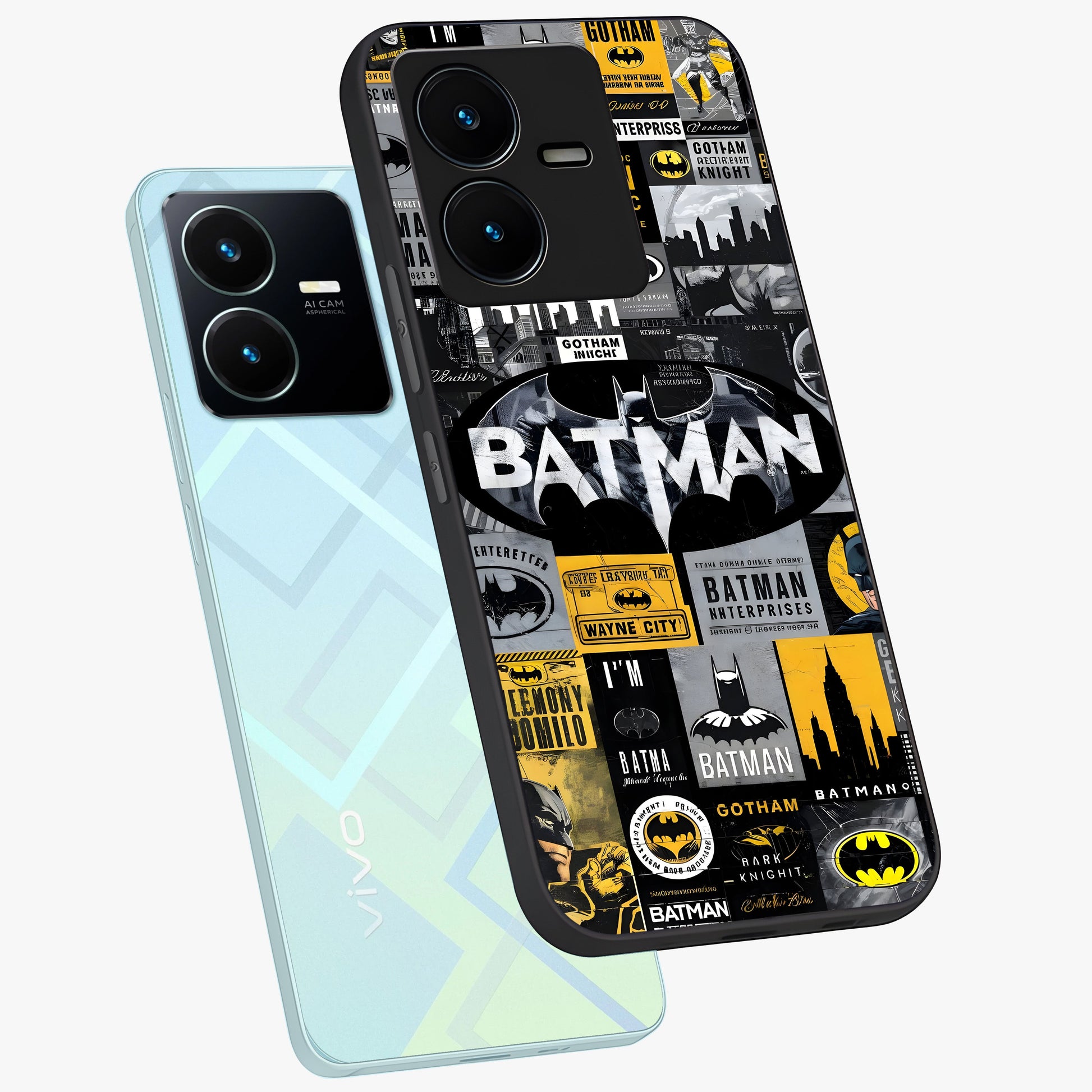 Knight Gotham Rise Glass Case displayed in angled mockup highlighting powerful knight silhouette design with dramatic aesthetic.